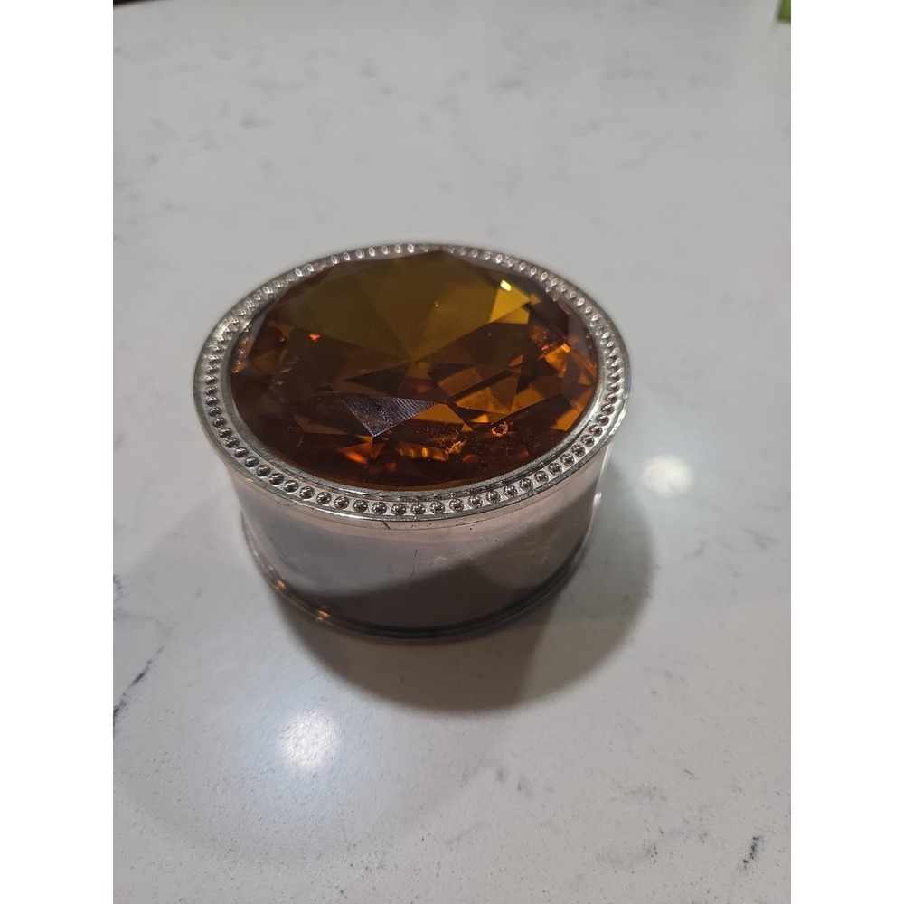 Vintage Lori Greiner Amber Anti Tarnish Safe Keeper Lined Jewelry Box Gem Top